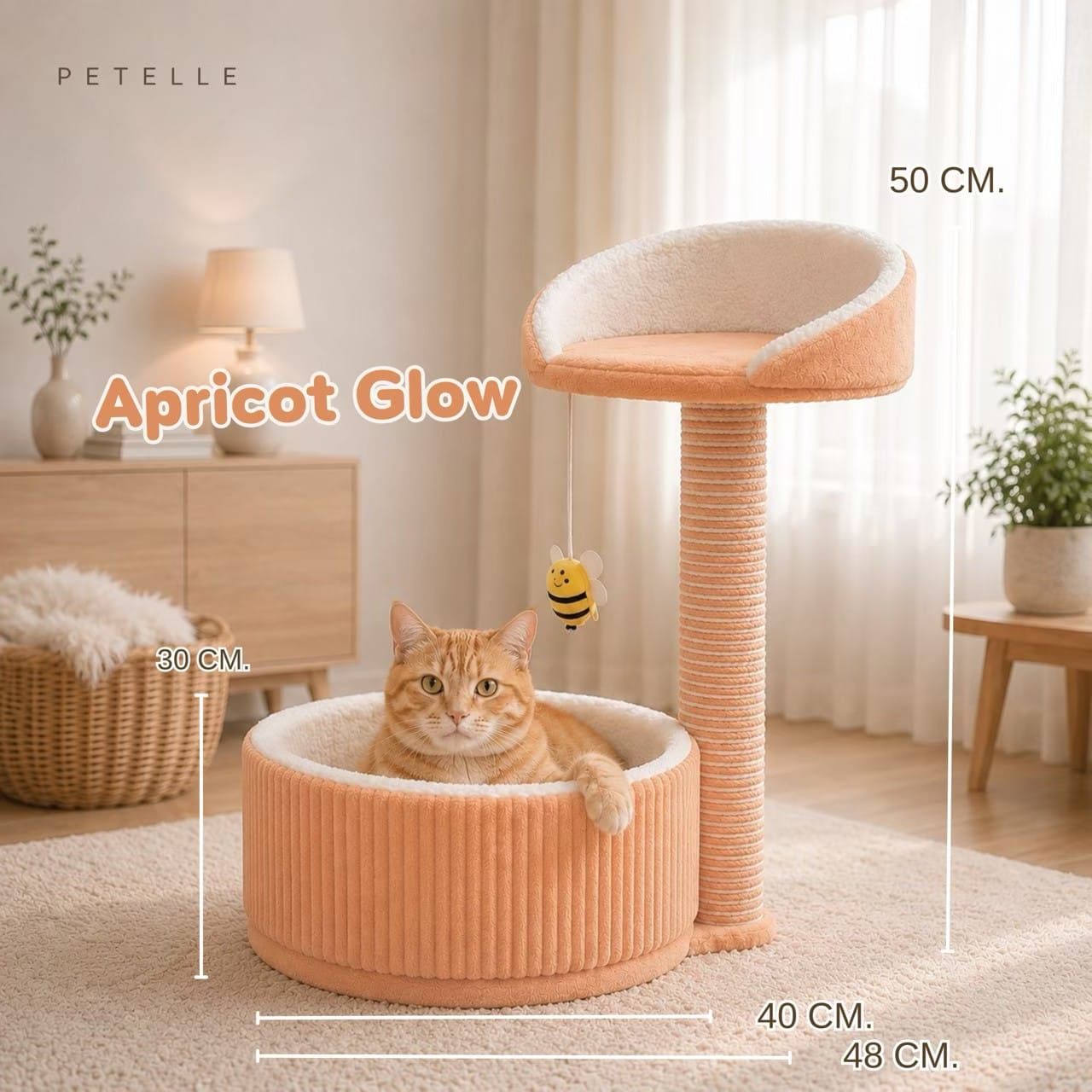 คอนโดแมวพร้อมเสาลับเล็บ PETELLE รุ่น COZY CUP SERIES สีส้มแอปริคอต_2